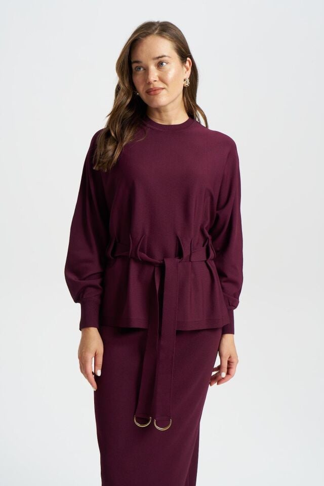 NİLİWİ TRİKO BLUZ YARASA KOL KEMERLİ 3083