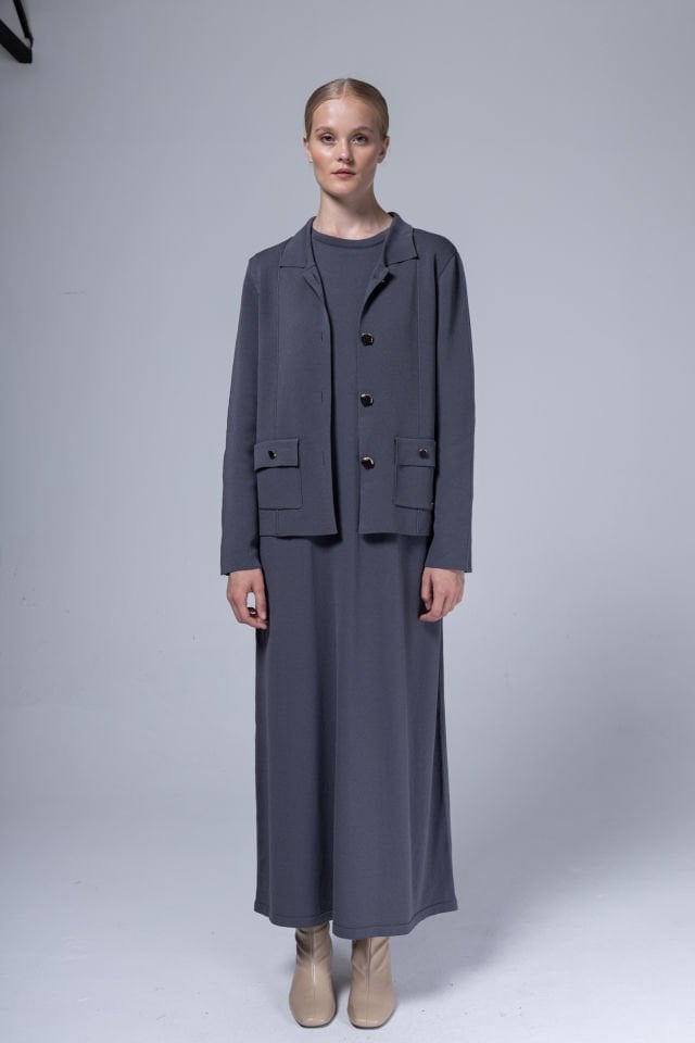 NİLİWİ ÇELİK ÖRGÜ POLO YAKA CEKET