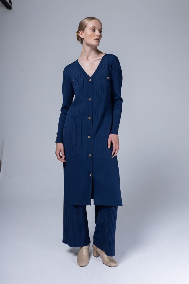 NİLİWİ V YAKA ÖNÜ CEPLİ KALIN FİTİLLİ HIRKA