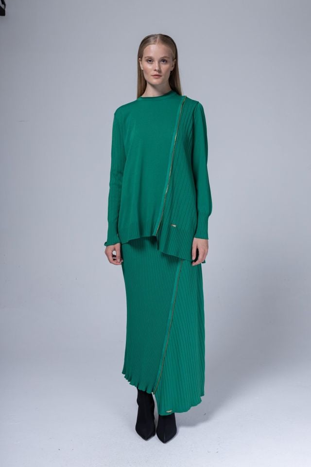 NİLİWİ FERMUARLI DETAYLI FİTİLLİ ASİMETRİK ETEKLİ TAKIM