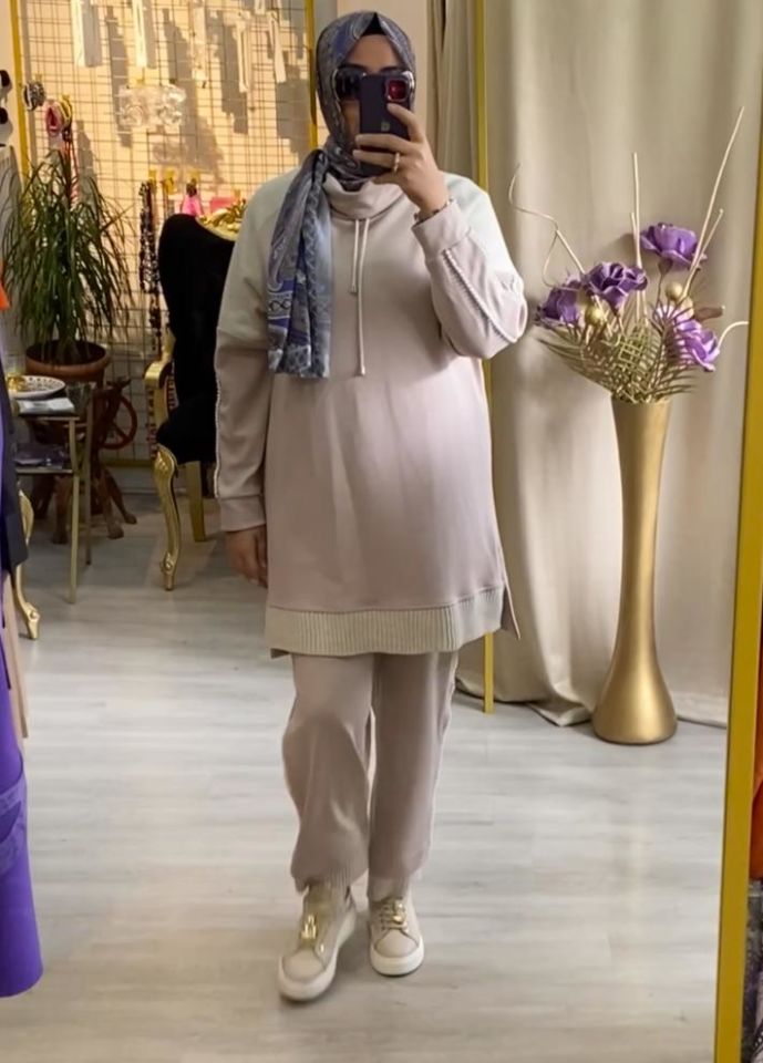 PUREVA MODAL İNCİLİ TRİKO KONBİNLİ TUNİK PANTOLON TAKIM2504