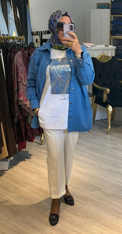 MY MAGAZİN DENİM CEKET AÇIK MAVİ 7486